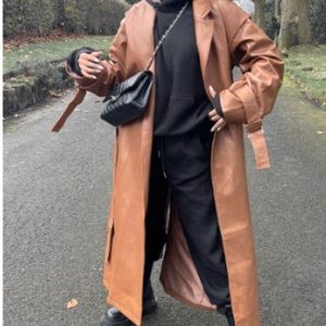 NWT PrettyLittleThing camel color vegan leather trench coat UK 8 size small